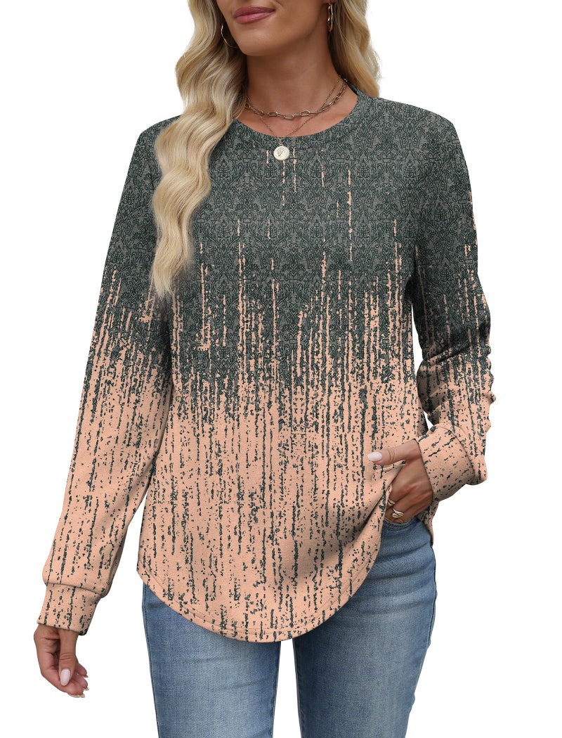 WIHOLL Sweatshirts for Women Trendy Boho Tops Long Sleeve Shirts Beach Vacation Clothes Thanksgiving Essentials Grey Pink L - Image 2