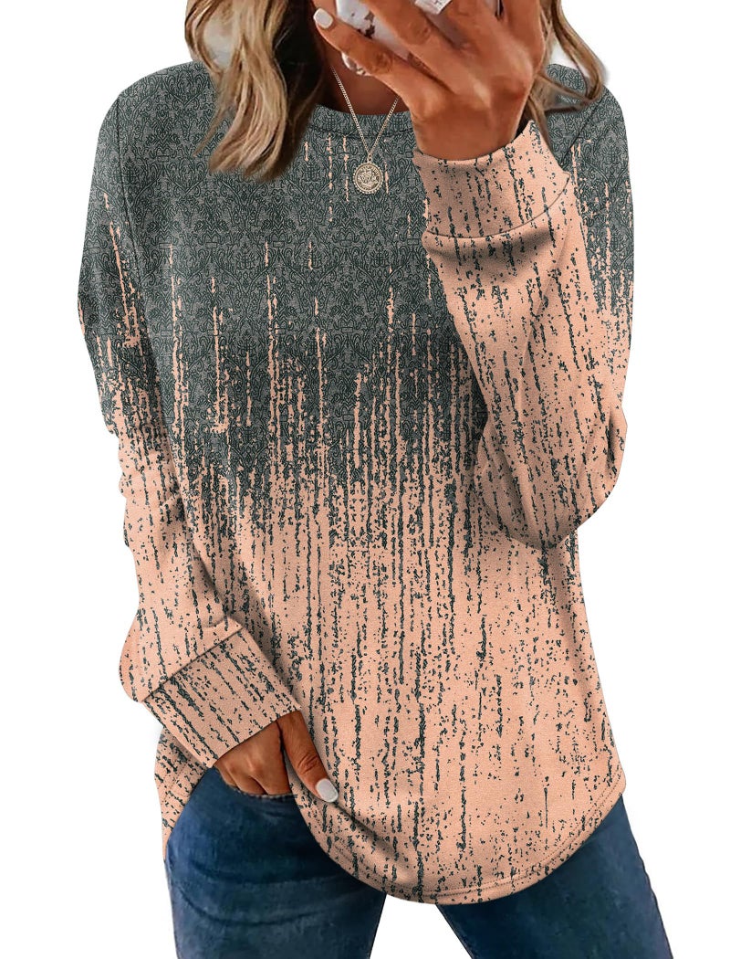 WIHOLL Sweatshirts for Women Trendy Boho Tops Long Sleeve Shirts Beach Vacation Clothes Thanksgiving Essentials Grey Pink L - Image 1