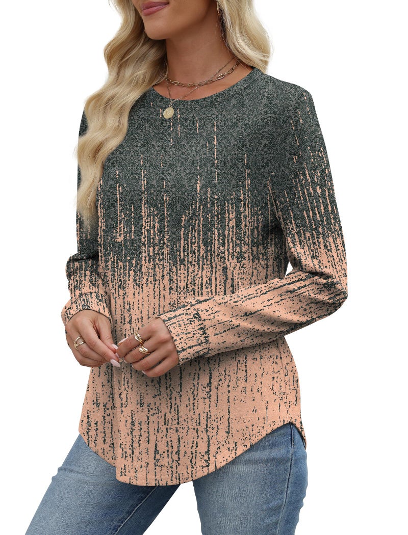 WIHOLL Sweatshirts for Women Trendy Boho Tops Long Sleeve Shirts Beach Vacation Clothes Thanksgiving Essentials Grey Pink L - Image 5