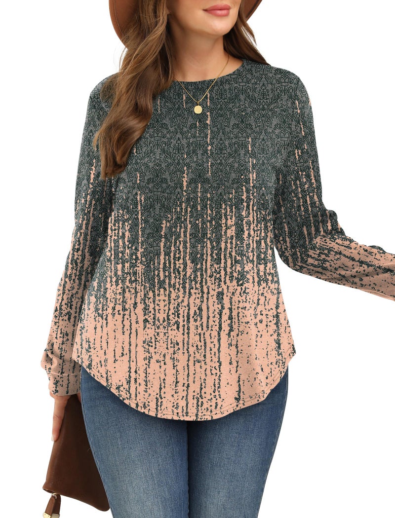 WIHOLL Sweatshirts for Women Trendy Boho Tops Long Sleeve Shirts Beach Vacation Clothes Thanksgiving Essentials Grey Pink L - Image 4