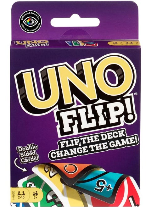 Games UNO FLIP! Family Card Game, with 112 Cards in a Sturdy Storage Tin, Makes a Great Game