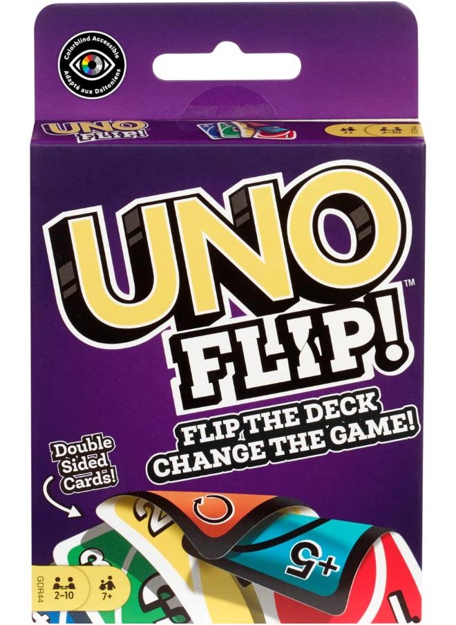 Games UNO FLIP! Family Card Game, with 112 Cards in a Sturdy Storage Tin, Makes a Great Game