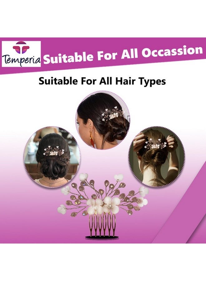 Temperia Hair Accessories For Women'S & Girls - Stylish Artificial Flowers & Crystal Pearls Bun Juda Bridal Brooch For Hairstyle & Decoration - Pins & Clips For Style Of Bride (Pink & White) - Image 3
