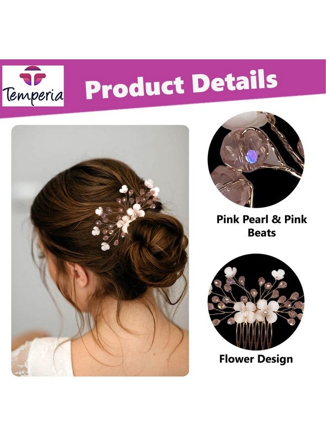 Temperia Hair Accessories For Women'S & Girls - Stylish Artificial Flowers & Crystal Pearls Bun Juda Bridal Brooch For Hairstyle & Decoration - Pins & Clips For Style Of Bride (Pink & White) - Image 2