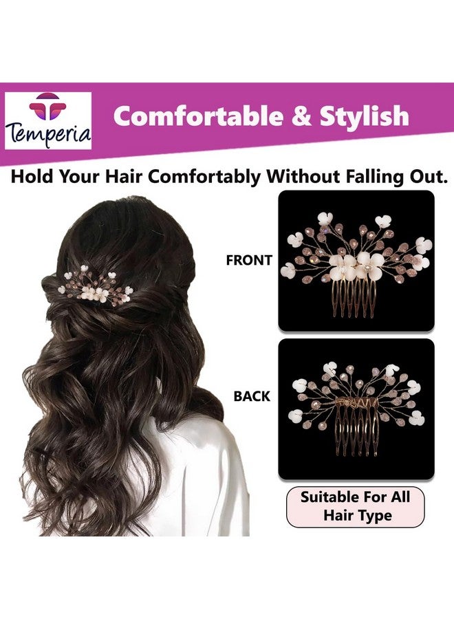 Temperia Hair Accessories For Women'S & Girls - Stylish Artificial Flowers & Crystal Pearls Bun Juda Bridal Brooch For Hairstyle & Decoration - Pins & Clips For Style Of Bride (Pink & White) - Image 4