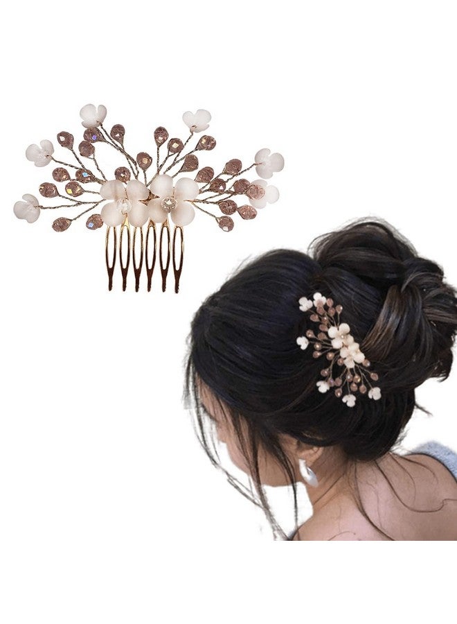 Temperia Hair Accessories For Women'S & Girls - Stylish Artificial Flowers & Crystal Pearls Bun Juda Bridal Brooch For Hairstyle & Decoration - Pins & Clips For Style Of Bride (Pink & White) - Image 1