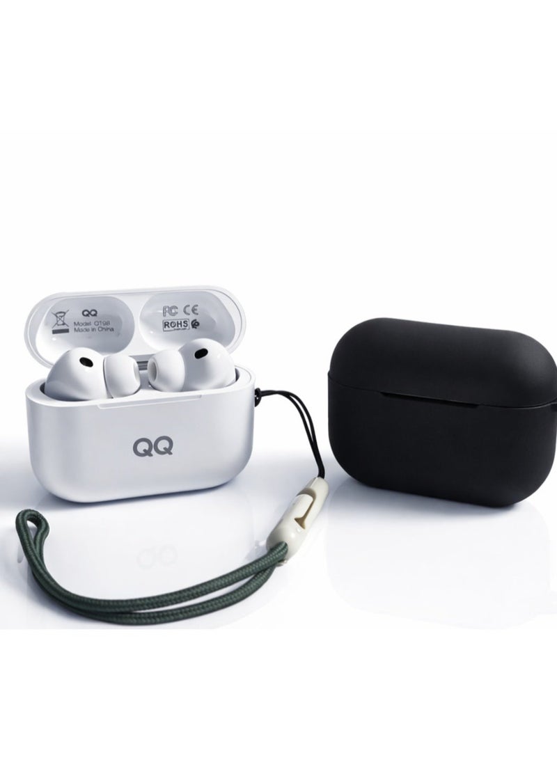 QQ Wireless Earbuds with ENC Noise Cancellation, Spatial Audio, USB-C & Wireless Charging Case + Black Protective Cove - Image 1