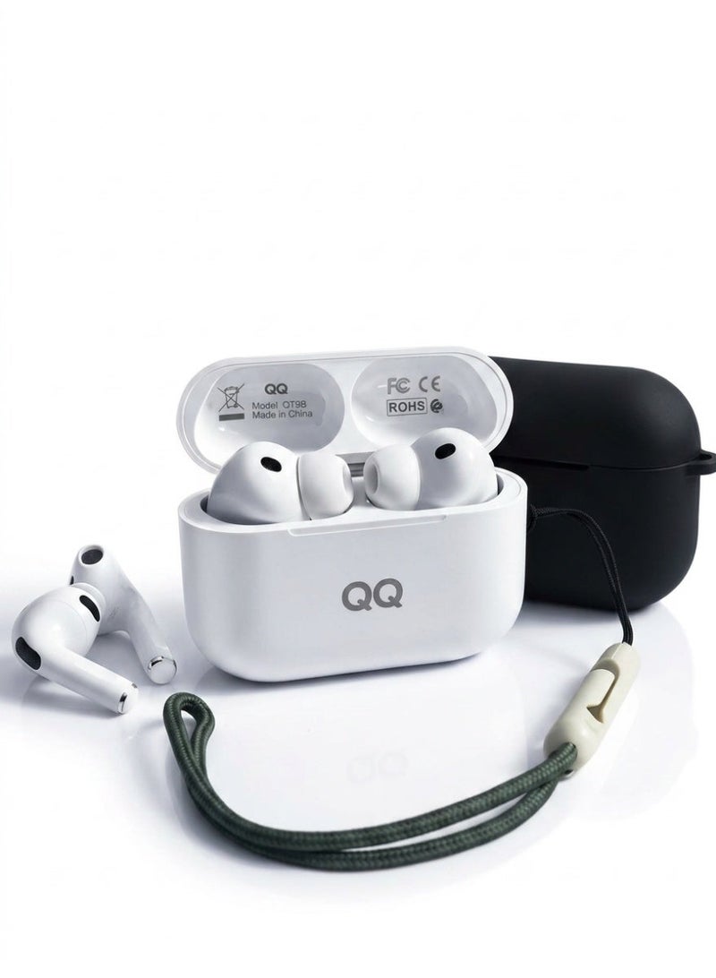 كيو كيو سماعات اللاسلكية مع تقنية تقليل الضوضاء البيئية (ENC)، صوت محيطي، علبة شحن USB-C مع دعم الشحن اللاسلكي + غطاء حماية أسود - Image 1