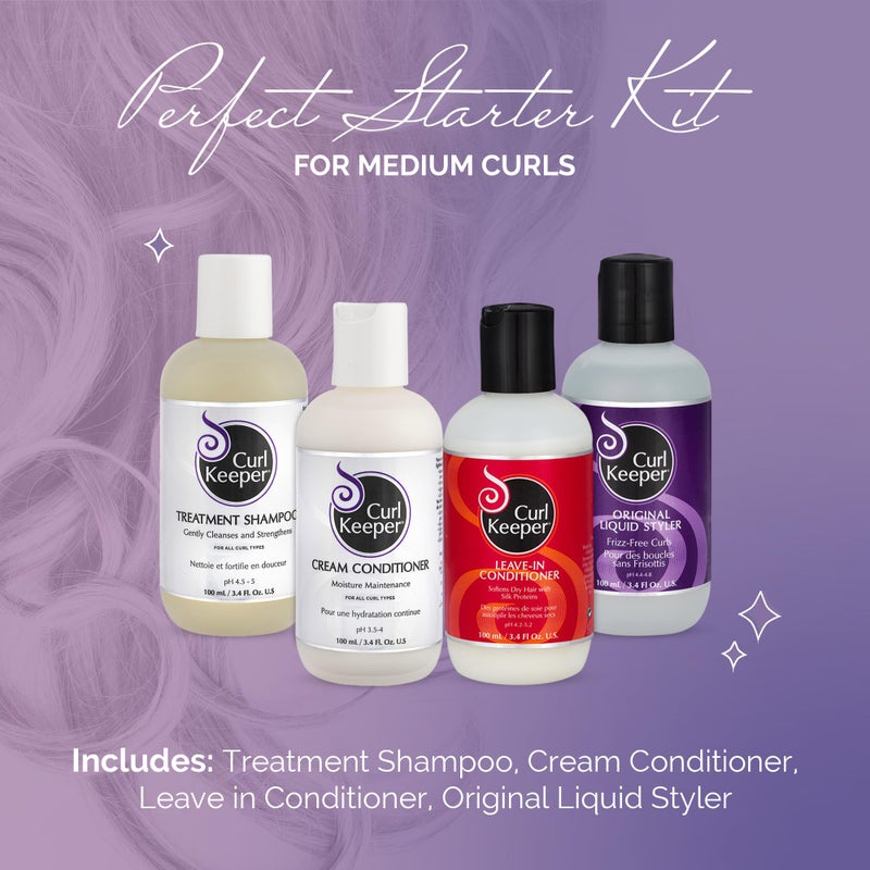 Curl Keeper Medium Curl Starter Kit for Curly Hair - Travel Size Set Includes Original Liquid Styler, Treatment Shampoo, Cream Conditioner & Leave-In Conditioner - Maximum Definition Shine & Moisture - Image 2