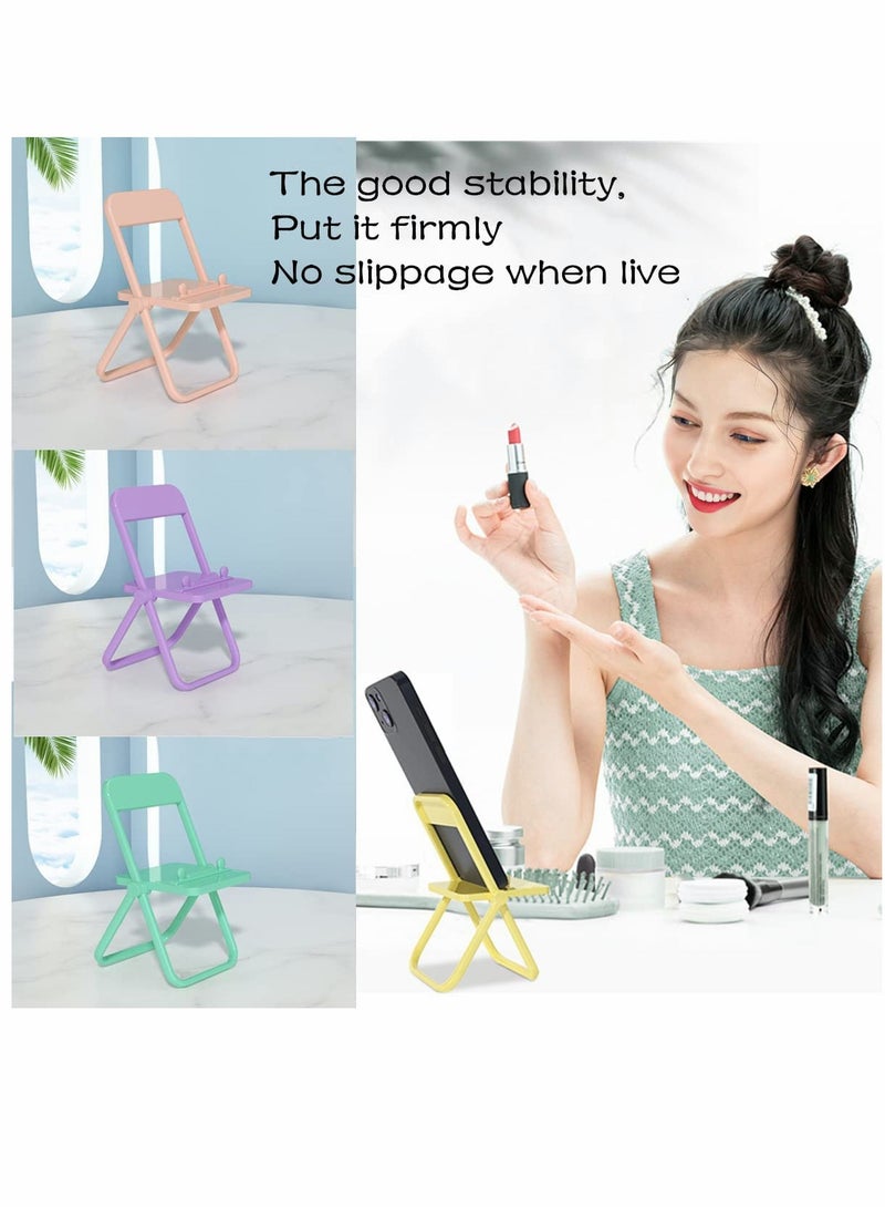 KASTWAVE Mini Chair Shape Cell Phone Stand, Candy Color Foldable Desktop Mobile Phone Holder, Universal Mini Chair Folding Bracket Stand, for Phone Table Top Decoration 4pc (Pink, Yellow, Green, Purple) - Image 3