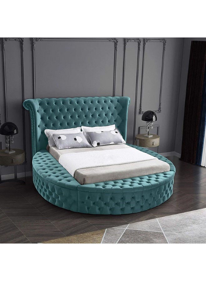 In-House Lotus | Wooden Bed Frame Upholstered in Velvet - Turquoise  - Image 1