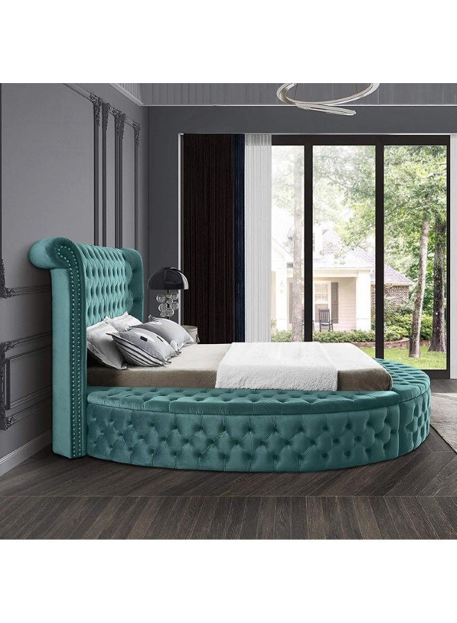 In-House Lotus | Wooden Bed Frame Upholstered in Velvet - Turquoise  - Image 4