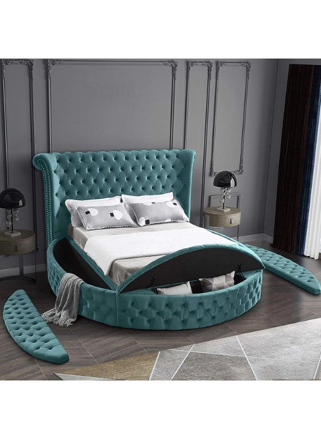 In-House Lotus | Wooden Bed Frame Upholstered in Velvet - Turquoise  - Image 3