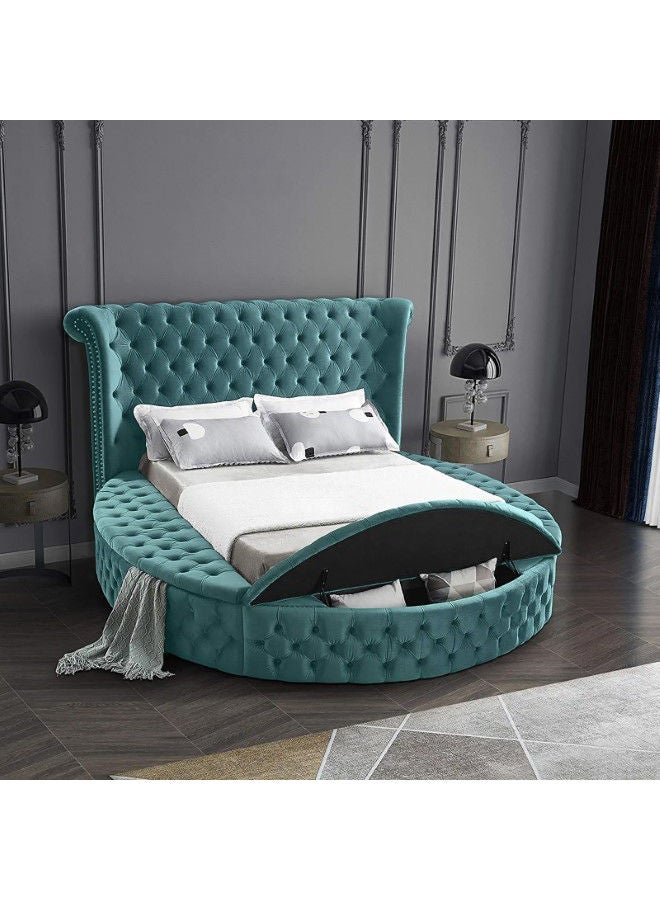 In-House Lotus | Wooden Bed Frame Upholstered in Velvet - Turquoise  - Image 2