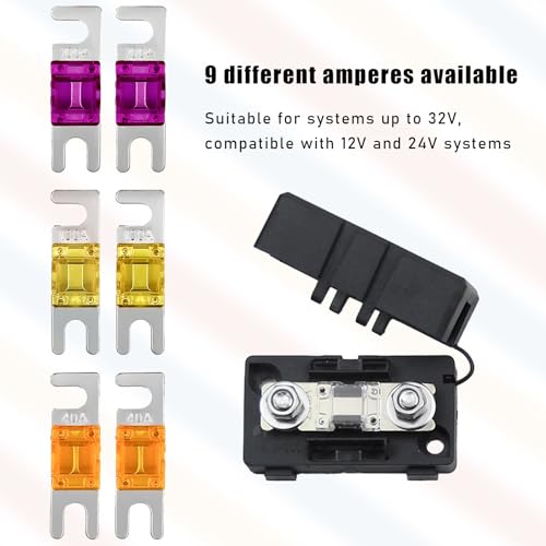 Suvnie 9 PCS Mini ANL Fuse for Car, Multipack Plated ANL Blade Fuse Set, 20A 30A 40A 50A 60A 80A 100A 125A 150A Fuse Replacement for Automotive Marine Audio Video Electronic System (18 PCS) - Image 3