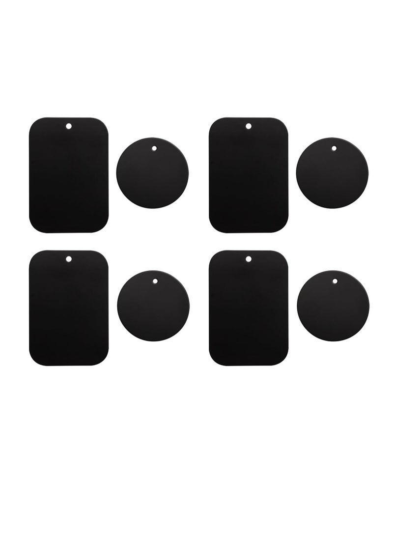 ECVV Replacement Metal Plate Set (8 Pack) for Magnetic Mount Car Phone Holders, Sticker Self Adhesive Pad, Wall, Air Vent Mounts, Cases, 4 Black Round and 4 Rectangular Thin Iron Disk, 3M Adhesive - Image 1