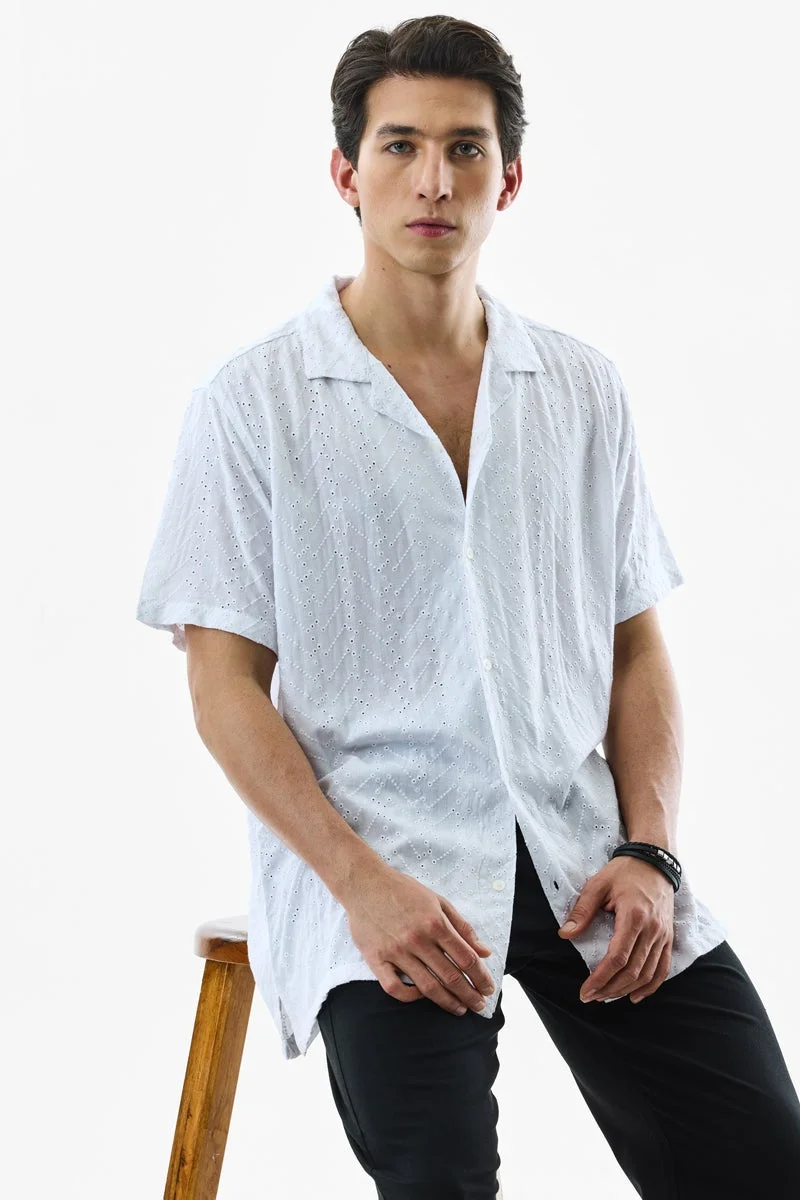 سنيتش White Textured Half Sleeve Boxy Shirt