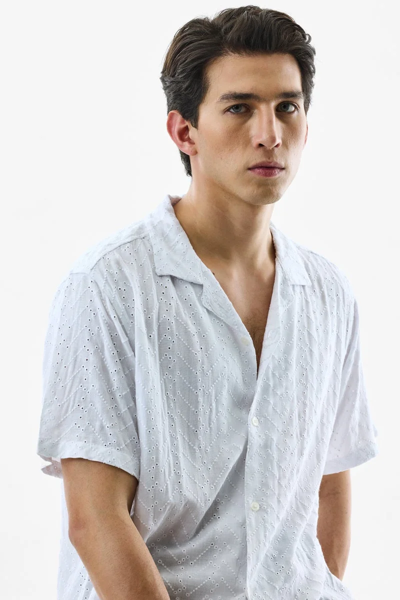 سنيتش White Textured Half Sleeve Boxy Shirt