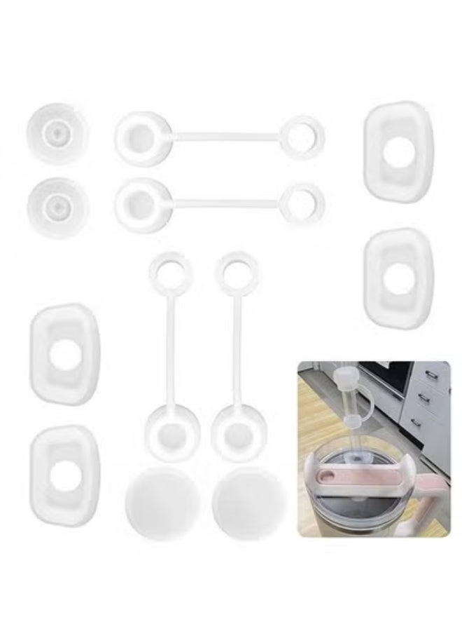 تخيل 12 قطعة سدادة سيليكون مانعة للانسكاب مجموعة للكوب 1.0 وكوب 2.0 40 أونصة أو 30 أونصة ، غطاء قش قابل لإعادة الاستخدام بما في ذلك سدادة انسكاب مربعة 4 ، 4 سدادة تسرب مستديرة و 4 غطاء غطاء قش أبيض - Image 1