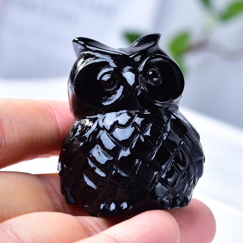 Ytbeoxk 1.9 Inch Black Obsidian Owl Statue, Healing Crystal Cute Decor Figurine, Hand-Carved Gemstone, Bedroom Office Spiritual Gift, Owl Gifts - Image 3