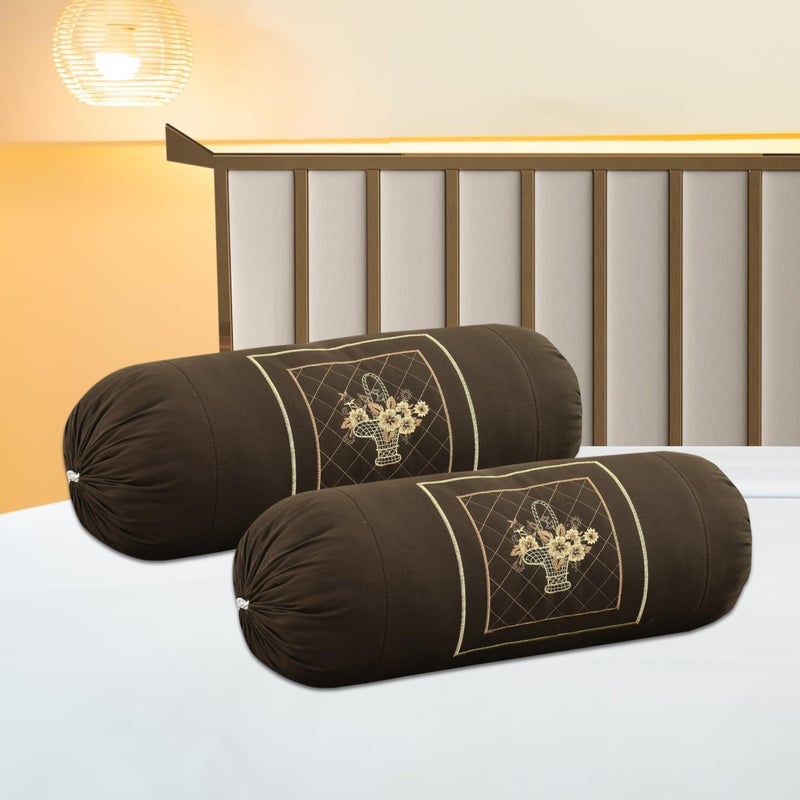 Rj Products Microfiber Bolster Cover with Grapes Embroidery Set of 2 Piece (Brown) - Image 5