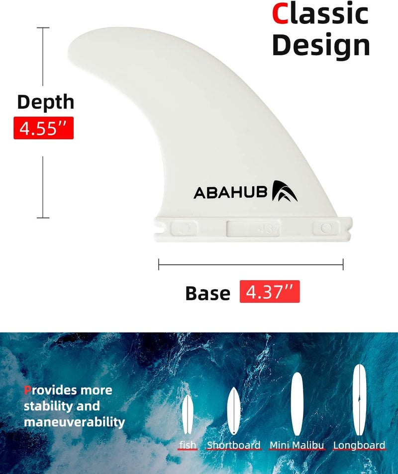 Abahub مجموعة زعانف لوح التزلج ثراستر، متوافقة مع صندوق الزعانف بأسلوب المستقبل، زعانف عالية الأداء معززة بالألياف الزجاجية 3 زعانف لألواح التزلج، لوح التزلج الطويل، اللوح القصير، أسود/أزرق/أبيض - Image 2