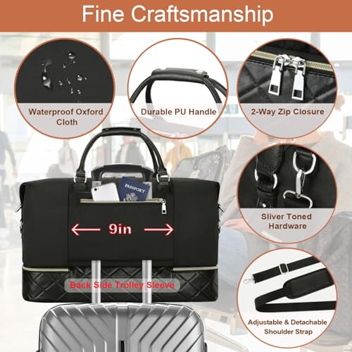 ITIEZY Weekender Bag for Women, Travel Duffel Bag Carry On Overnight Bag with Shoe Compartment Large Nylon Travel Weekend Tote Bag - Image 5