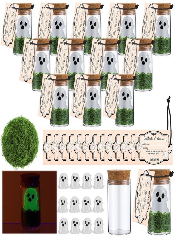 Vicenpal 37 Pcs Christmas Adopt a Ghost in Jar Gift Glow in the Dark Ghost Bottle Bulk with Moss and Card Necklace Earring DIY Set Christmas Mini Pet Figurine for Decoration Craft Party Favor - Image 1