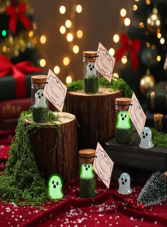 Vicenpal 37 Pcs Christmas Adopt a Ghost in Jar Gift Glow in the Dark Ghost Bottle Bulk with Moss and Card Necklace Earring DIY Set Christmas Mini Pet Figurine for Decoration Craft Party Favor - Image 2
