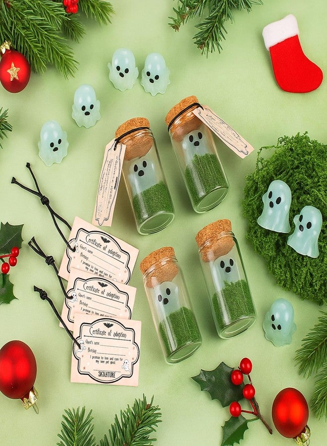 Vicenpal 37 Pcs Christmas Adopt a Ghost in Jar Gift Glow in the Dark Ghost Bottle Bulk with Moss and Card Necklace Earring DIY Set Christmas Mini Pet Figurine for Decoration Craft Party Favor - Image 5
