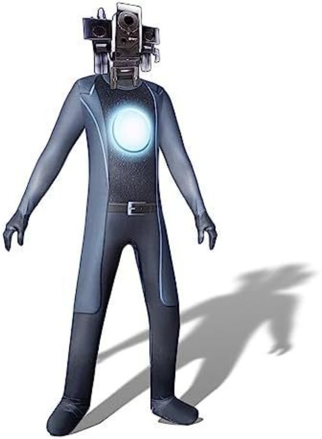 مجموعة واحدة من أزياء الحفلات التنكرية Skibidi Toilet Man TV Man للأطفال باللون الرمادي زي رجالي للبالغين مع أقنعة - Image 2