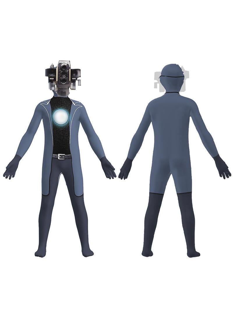 مجموعة واحدة من أزياء الحفلات التنكرية Skibidi Toilet Man TV Man للأطفال باللون الرمادي زي رجالي للبالغين مع أقنعة - Image 1