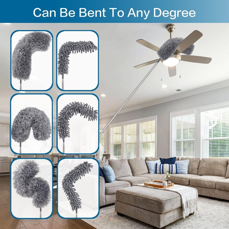Hallstatt 6Pcs Multifunctional Microfiber High Ceiling Duster with Extension Pole 30100 Inch with Bendable Head for Cleaning Cobweb Window Blinds Furniture Under Bed Sofa Brush Replacement Combination Set - Image 4