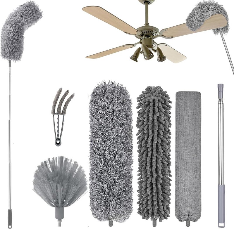 Hallstatt 6Pcs Multifunctional Microfiber High Ceiling Duster with Extension Pole 30100 Inch with Bendable Head for Cleaning Cobweb Window Blinds Furniture Under Bed Sofa Brush Replacement Combination Set - Image 1