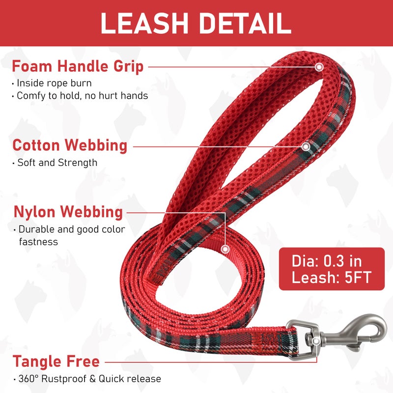 GAMUDA Small Dog Harness Collar and Leash Set, Step in No Chock No Pull Soft Mesh Adjustable Dog Vest Harnesses Plaid Reflective for Dogs Puppy Cats Kitten Rabbit (Red, XS) - Image 5