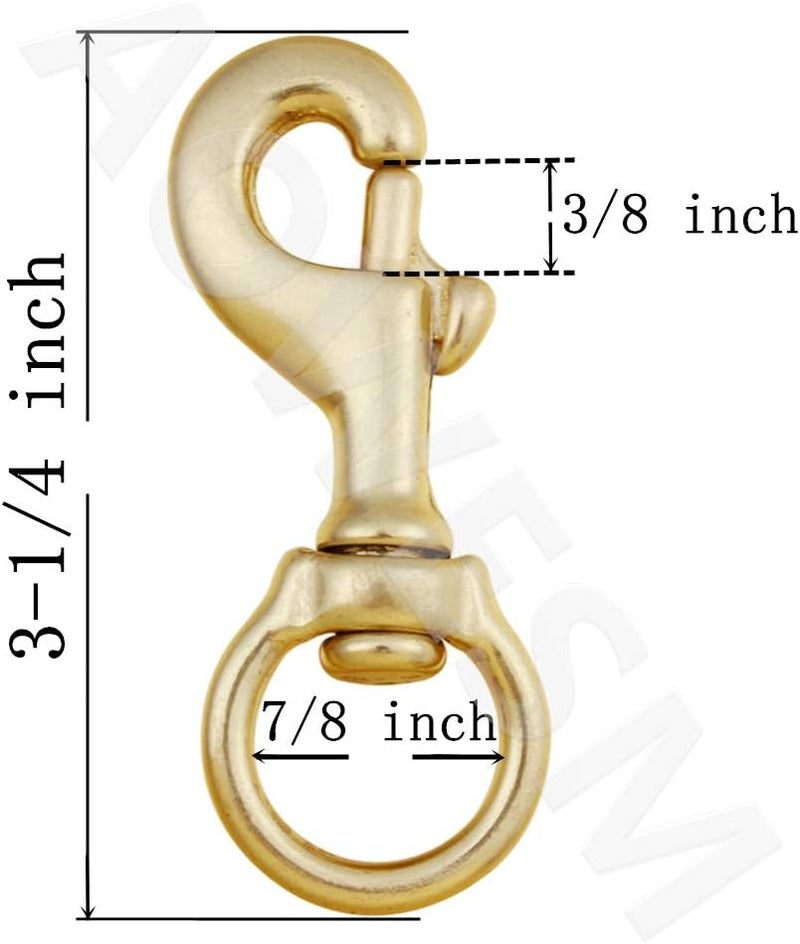 AOWESM 3-1/4 Inch Solid Brass Swivel Bolt Snap Hooks 7/8 Inch Swivel Eye Single Ended Scuba Diving Clips Keychain Holder for Dog Collar, Pet Leash, Flag Halyard and More (2 Pieces) - Image 3