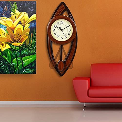 Harbour Analog Latest Stylish New Models Wall Clock with Pendulum for Home Living Room Hall Bedroom (Size Height 52 cm X Width 22 cm)- Home Decor Big Size Wall Clock MJ AD 15 - 3,Brown,King - Image 1