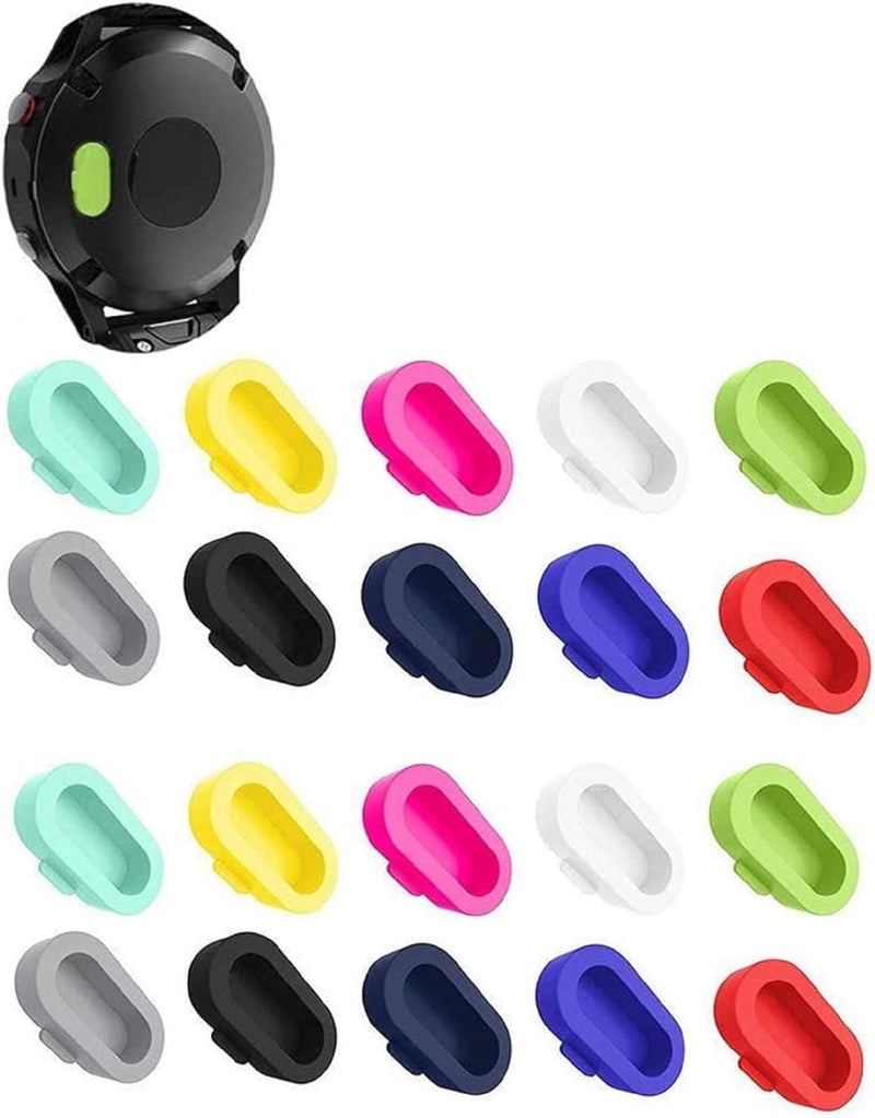 CKANDAY 20 Pcs Colorful Charger Port Protectors Compatible with Fenix 6X 6S 65 5S 5X Plus Garmin Vivoactive 4 4s 3 Music Forerunner 935 Approach S60 Quatix5 Vivosport, Replacement Anti Dust Plugs - Image 1