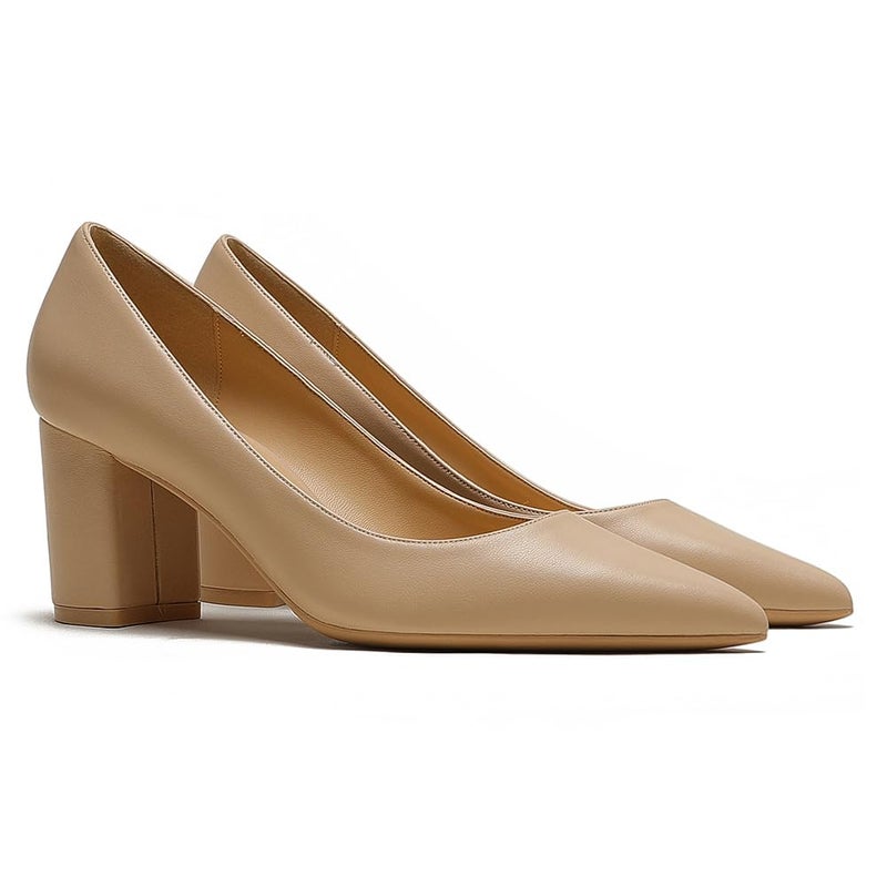 JOY IN LOVE Pumps for Women Chunky Heels Comfortable Block Heel Work Dress Pump Shoes Apricot Matte 8.5US - Image 4