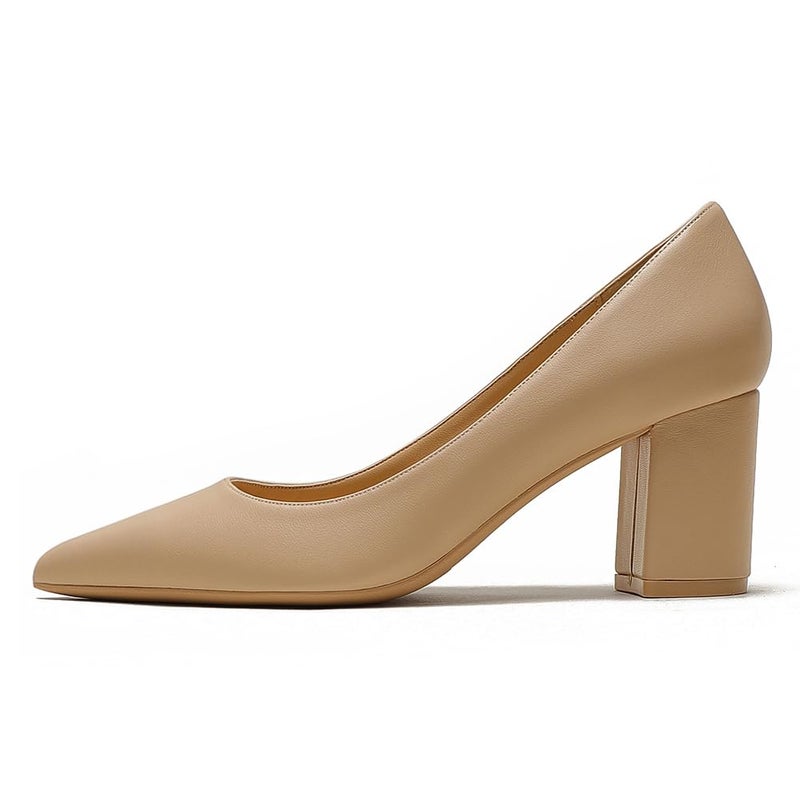 JOY IN LOVE Pumps for Women Chunky Heels Comfortable Block Heel Work Dress Pump Shoes Apricot Matte 8.5US - Image 1