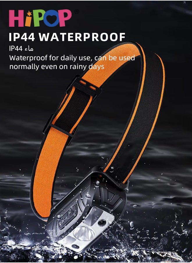 HIPOP Headlamp Rechargeable, 3 Light Colors & 4 Modes Headlight LED with Motion Sensor for Adults, Waterproof Head Light Flashlight for Hiking, Running, Fishing, Cycling, Camping Accessories Gear  - Image 5