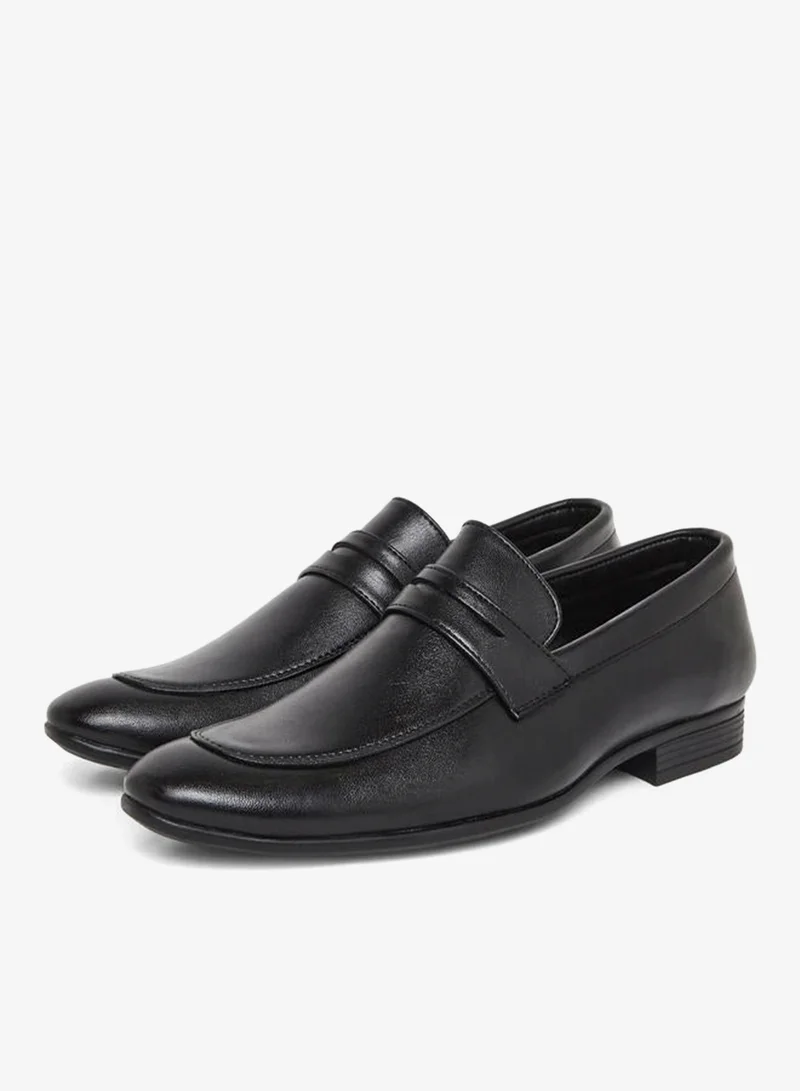 Styli Men Black Leather Formal Loafers