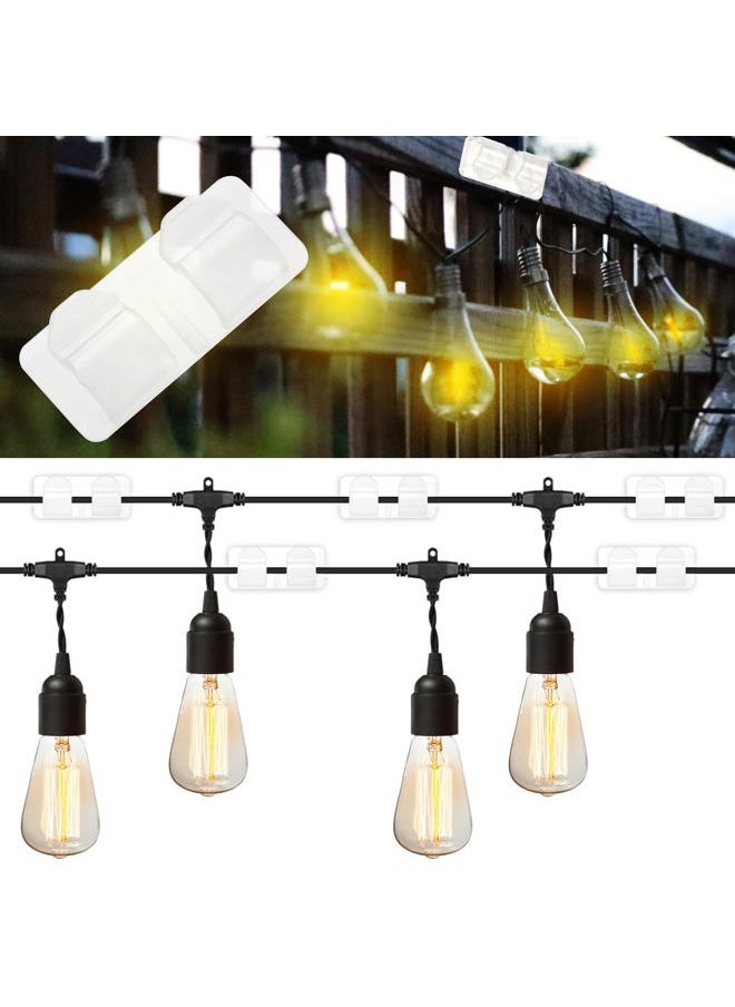 SAVITA 30pcs Outdoor Light Clips, Clear Cable Clips Large Adhesive 2 Hooks Design Adhesive Light Hooks Outdoor Light Hooks for String Lights Decoration Organization  - Image 1