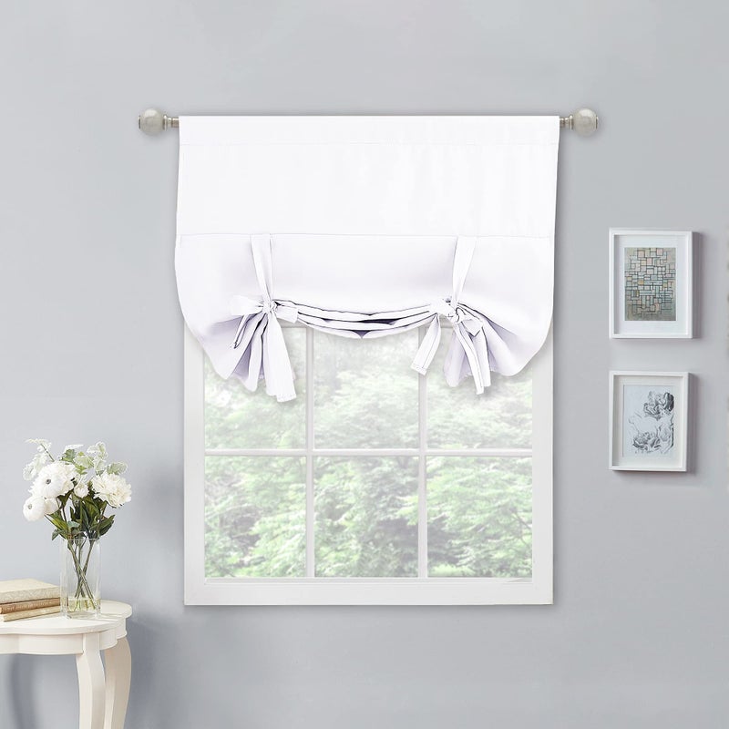 NICETOWN Tie Up Shade  Room Darkening Tie Blind for Small Windows Curtain Valance Balloon Decorative Panel for Kitchen 34 inches x 45 inches Pure White 1 Piece