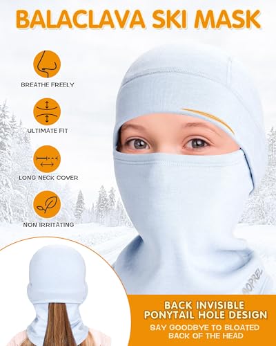 AOPREL Kids Balaclava Ski Mask, Modal Wool Blend Soft Face Mask for Boys & Girls, Windproof Full Face Cover for Cold Weather - Image 3
