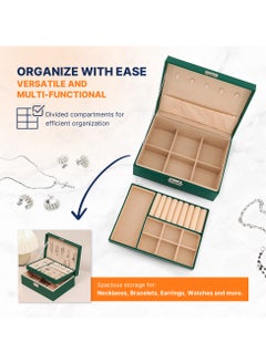 AC&L AC&L Jewelry Organizer Box For Girls And Women, PU Leather 2 Layer Jewellery Storage Box Case For Earing, Necklace, Bracelet, Rings And Accessories (Green)  - Image 5
