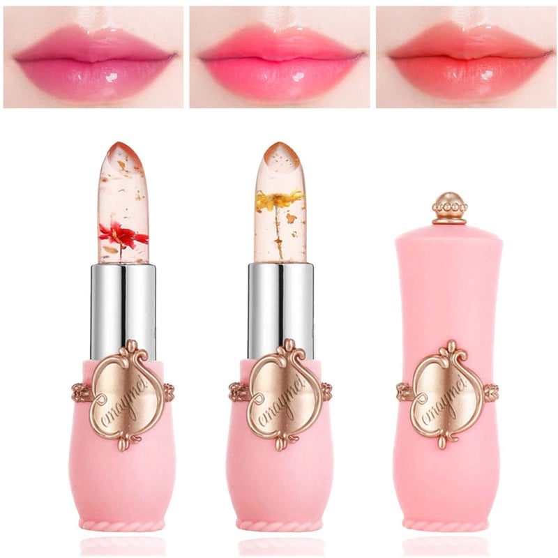LZYLLS 2 Pack Crystal Jelly Flower LipstickMagic Temperature Color Change Lip Gloss Lip Stick PH Clear Magic Lipstick Long Lasting Nutritious Moisturizing Lip BalmSet B