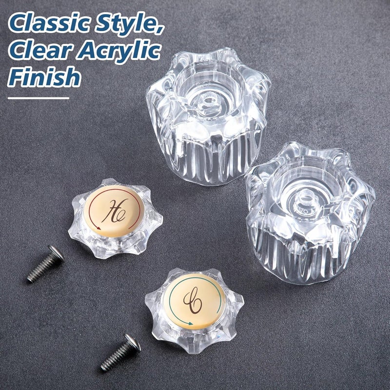 Enhon 1 Pair Bathroom Knobs Replacement, Bathtub Handles Compatible with Delta/Delex/Peerless, Hot and Cold Sink Knobs Replacement Parts in Clear Acrylic, Include Screws - Image 5