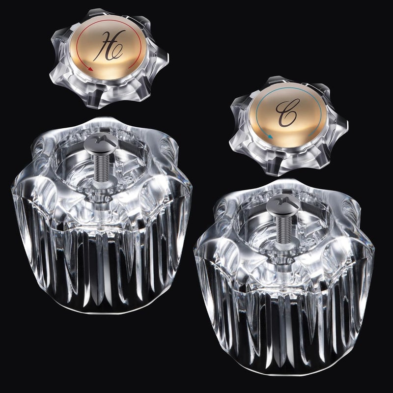 Enhon 1 Pair Bathroom Knobs Replacement, Bathtub Handles Compatible with Delta/Delex/Peerless, Hot and Cold Sink Knobs Replacement Parts in Clear Acrylic, Include Screws - Image 1