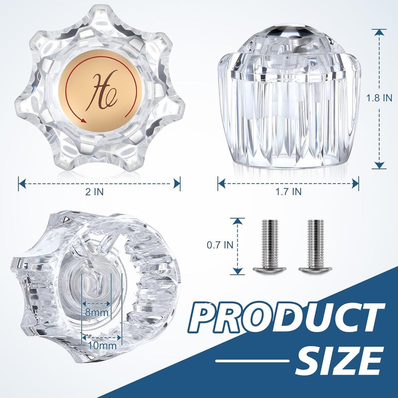 Enhon 1 Pair Bathroom Knobs Replacement, Bathtub Handles Compatible with Delta/Delex/Peerless, Hot and Cold Sink Knobs Replacement Parts in Clear Acrylic, Include Screws - Image 2